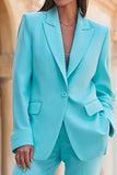 Turquoise Peak Lapel Long Sleeves 2 Piece Prom Suits with Pockets