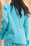 Turquoise Peak Lapel Long Sleeves 2 Piece Prom Suits with Pockets
