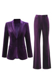 Plum 2 Piece Peak Lapel Velvet Long Prom Suits with Pockets