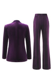 Plum 2 Piece Peak Lapel Velvet Long Prom Suits with Pockets