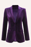 Plum 2 Piece Peak Lapel Velvet Long Prom Suits with Pockets