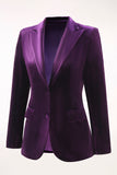Plum 2 Piece Peak Lapel Velvet Long Prom Suits with Pockets