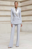 Light Grey Shawl Lapel Double Breasted 2 Piece Prom Suits