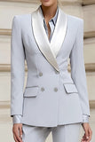 Light Grey Shawl Lapel Double Breasted 2 Piece Prom Suits