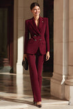 Burgundy Peak Lapel Double Breasted 2 Piece Prom Suits