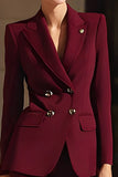 Burgundy Peak Lapel Double Breasted 2 Piece Prom Suits