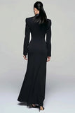 Black Peak Lapel Pencil Double Breasted Long Blazer Dress with Sleeves