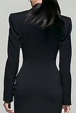 Black Peak Lapel Pencil Double Breasted Long Blazer Dress with Sleeves