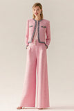 Pink Black Wide Leg 2 Piece Tweed Outfits with Pockets