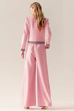 Pink Black Wide Leg 2 Piece Tweed Outfits with Pockets