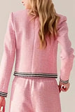 Pink Black Wide Leg 2 Piece Tweed Outfits with Pockets