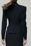 Black 2 Piece Pencil Peak Lapel Long Blazer Dress with Slit