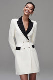 Ivory Double Breasted Peak Lapel Short Blazer Dress with Sleeves