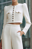 Ivory 2 Piece Single Breasted Tweed Outfits with Pockets