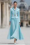 Light Blue Two Piece Notched Lapel A Line Business Suits with Belt