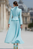 Light Blue Two Piece Notched Lapel A Line Business Suits with Belt
