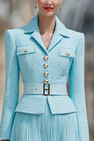 Light Blue Two Piece Notched Lapel A Line Business Suits with Belt