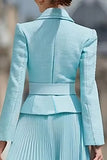 Light Blue Two Piece Notched Lapel A Line Business Suits with Belt