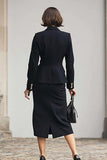 Black Two Piece Pencil Notched Lapel Midi Business Suits