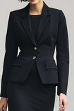 Black Two Piece Pencil Notched Lapel Midi Business Suits