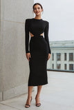 Black Pencil Cut Out Midi Work Dress with Sleeves