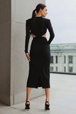 Black Pencil Cut Out Midi Work Dress with Sleeves