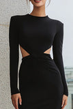 Black Pencil Cut Out Midi Work Dress with Sleeves