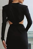 Black Pencil Cut Out Midi Work Dress with Sleeves