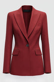 Dark Red Peak Lapel Slim Fitted Prom Blazer with Sleeves