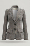 Grey Notched Lapel Single Breasted Tweed Work Blazer