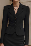 Black 2 Piece Pencil Single Breasted Midi Business Suits