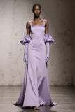 Light Purple Mermaid Thick Straps Long Formal Dress