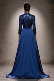 Sparkly Royal Blue High Neck Mermaid Long Sequin Evening Dress with Cape