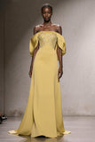 Sparkly Daffodil Off the Shoulder Mermaid Maxi Evening Dress with Sequins