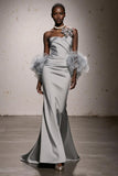 Silver Sweetheart Ruched Satin Mermaid Long Formal Dress