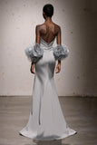 Silver Sweetheart Ruched Satin Mermaid Long Formal Dress