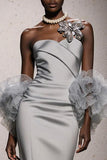 Silver Sweetheart Ruched Satin Mermaid Long Formal Dress