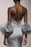 Silver Sweetheart Ruched Satin Mermaid Long Formal Dress