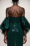 Sparkly Dark Green Strapless Mermaid Long Sequin Gala Dress with Sleeves