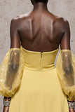 Daffodil Mermaid Sweetheart Satin Long Formal Dress with Sleeves