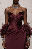 Burgundy Satin Sweetheart Ruched Mermaid Long Formal Dress