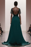 Dark Green Sweetheart Satin Mermaid Maxi Formal Dress with Sleeves