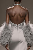Silver Strapless Mermaid Long Satin Formal Dress with Slit