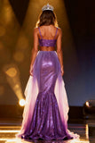 Sparkly Purple Sequin 2 Piece Mermaid Long Pageant Dress