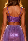 Sparkly Purple Sequin 2 Piece Mermaid Long Pageant Dress