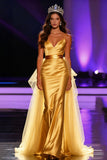 Yellow Satin Mermaid Spaghetti Straps Long Pageant Dress with Cape