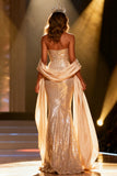 Sparkly Champagne Mermaid Strapless Sequin Long Pageant Dress with Shawl