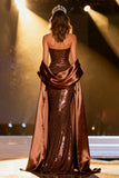 Sparkly Coffee Mermaid Sequin Long Pageant Dress with Shawl