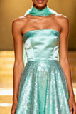 Sparkly Mint Green Strapless A Line Sequin Long Pageant Dress