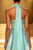 Sparkly Mint Green Strapless A Line Sequin Long Pageant Dress